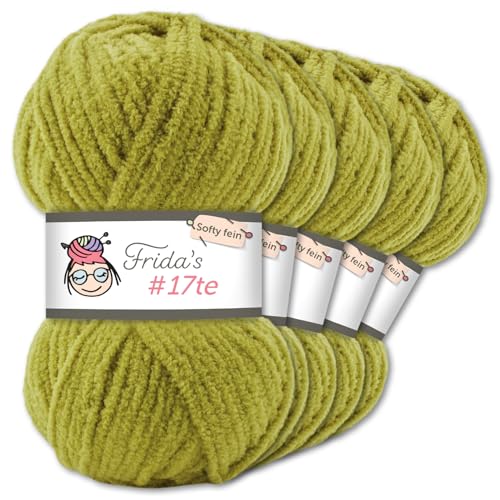 Frida's Wollhaus Frida‘s 5 x 100 g #17te Softy Fine Chenille Wolle Stricken Häkeln weich 29 Farben (11 | Pistazie) von Frida's Wollhaus