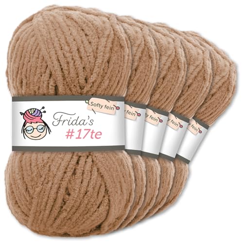 Frida's Wollhaus Frida‘s 5 x 100 g #17te Softy Fine Chenille Wolle Stricken Häkeln weich 29 Farben (199 | Kamel) von Frida's Wollhaus