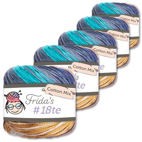 Frida's Wollhaus Frida's 5 x 100 g #18te Cotton Mix Farbverlaufsgarn Sommergarn Baumwolle Häkeln Stricken Wolle Garn 18 Farben (3107) von Frida's Wollhaus