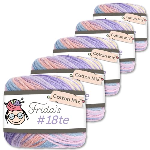 Frida's Wollhaus Frida's 5 x 100 g #18te Cotton Mix Farbverlaufsgarn Sommergarn Baumwolle Häkeln Stricken Wolle Garn 18 Farben (3117) von Frida's Wollhaus
