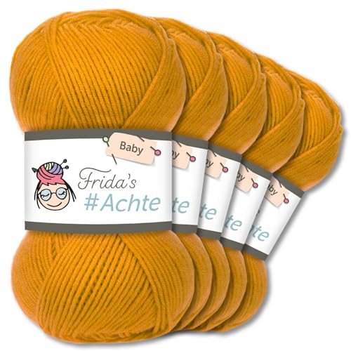 Frida's Wollhaus Frida's 5 x 100 g #Achte Babywolle Wolle Garn Stricken Häkeln Anti-Pilling 66 Farben (281 | Senf) von Frida's Wollhaus