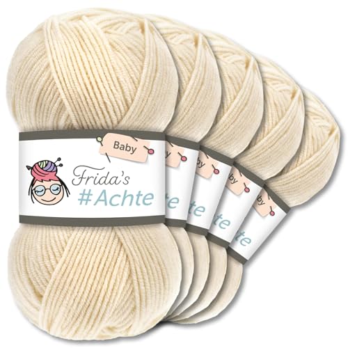 Frida's Wollhaus Frida's 5 x 100 g #Achte Babywolle Wolle Garn Stricken Häkeln Anti-Pilling 66 Farben (62 | Hellcreme) von Frida's Wollhaus