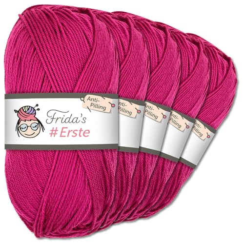 Frida's Wollhaus Frida's 5 x 100g #Erste Wolle Anti-Pilling fusselfreie Strick- & Häkelwolle Stricken Häkeln Garn (04 | Malve) von Frida's Wollhaus