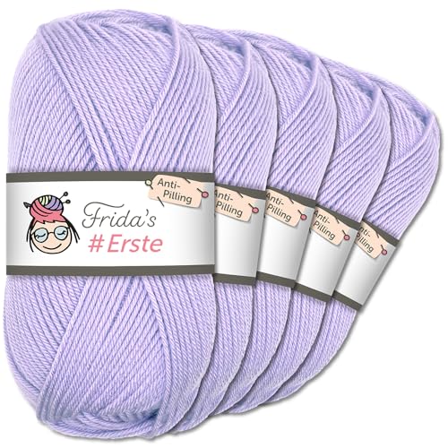 Frida's Wollhaus Frida's 5 x 100g #Erste Wolle Anti-Pilling fusselfreie Strick- & Häkelwolle Stricken Häkeln Garn (08 | Veilchenblau) von Frida's Wollhaus