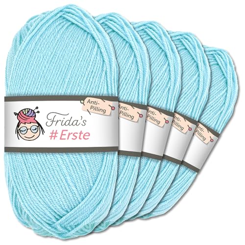 Frida's Wollhaus Frida's 5 x 100g #Erste Wolle Anti-Pilling fusselfreie Strick- & Häkelwolle Stricken Häkeln Garn (36 | Hellblau) von Frida's Wollhaus