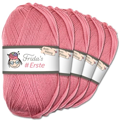 Frida's Wollhaus Frida's 5 x 100g #Erste Wolle Anti-Pilling fusselfreie Strick- & Häkelwolle Stricken Häkeln Garn (43 | Koralle) von Frida's Wollhaus