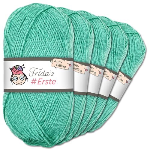 Frida's Wollhaus Frida's 5 x 100g #Erste Wolle Anti-Pilling fusselfreie Strick- & Häkelwolle Stricken Häkeln Garn (54 | Helles Türkis) von Frida's Wollhaus