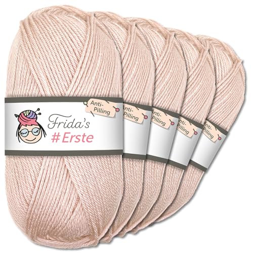 Frida's Wollhaus Frida's 5 x 100g #Erste Wolle Anti-Pilling fusselfreie Strick- & Häkelwolle Stricken Häkeln Garn (57 | Pastellrosa) von Frida's Wollhaus