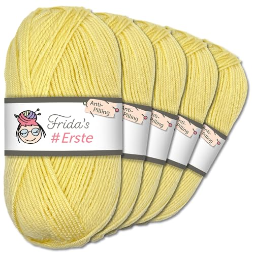 Frida's Wollhaus Frida's 5 x 100g #Erste Wolle Anti-Pilling fusselfreie Strick- & Häkelwolle Stricken Häkeln Garn (72 | Hellgelb) von Frida's Wollhaus