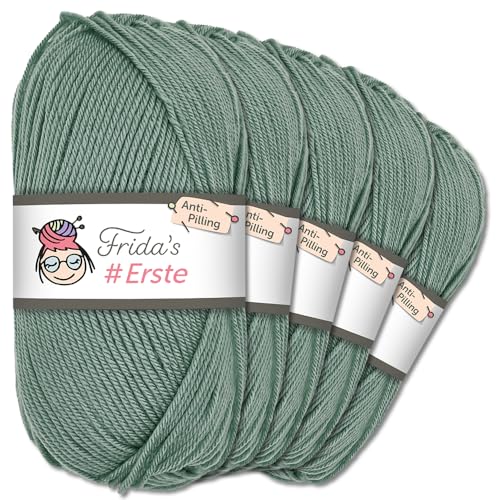 Frida's Wollhaus Frida's 5 x 100g #Erste Wolle Anti-Pilling fusselfreie Strick- & Häkelwolle Stricken Häkeln Garn (79 | Seegrün) von Frida's Wollhaus