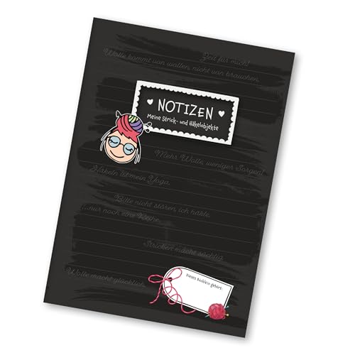 Frida's Wollhaus Frida's Notizheft DIN A5 | 60 Innenseiten Projektbuch Notizbuch Journal Stricken Häkeln Wolle für Skizzen und Notizen (Heft Grau mit unbedruckten Seiten) von Frida's Wollhaus