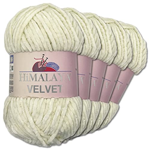 Frida's Wollhaus Himalaya 5 x 100 g Velvet Chenille-Wolle Handarbeit Amigurumi 42 Farben (90008 | Vanille) von Frida's Wollhaus