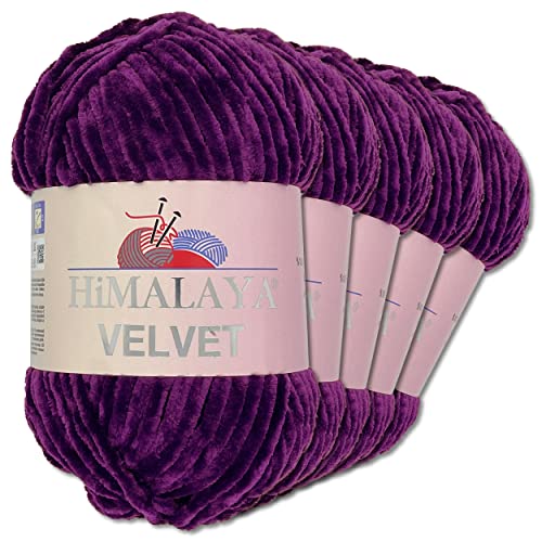 Frida's Wollhaus Himalaya 5 x 100 g Velvet Chenille-Wolle Handarbeit Amigurumi 42 Farben (90028 | Lila) von Frida's Wollhaus