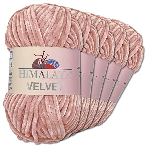 Frida's Wollhaus Himalaya 5 x 100 g Velvet Chenille-Wolle Handarbeit Amigurumi 42 Farben (90049 | Altrosa) von Frida's Wollhaus