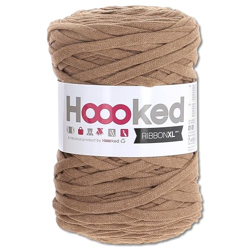 Frida's Wollhaus Hoooked 120 m Ribbon XL Uni 100% Recycling Riesen-Textilgarn Bänchengarn 32 Farben (RXL43 | Caramel Brown) von Frida's Wollhaus