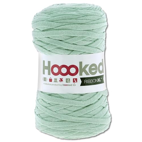 Frida's Wollhaus Hoooked 120 m Ribbon XL Uni 100% Recycling Riesen-Textilgarn Bänchengarn 32 Farben (RXL46 | Early Dew) von Frida's Wollhaus