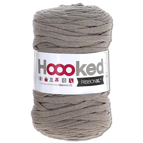 Frida's Wollhaus Hoooked 120 m Ribbon XL Uni 100% Recycling Riesen-Textilgarn Bänchengarn 32 Farben (RXL48 | Earth Taupe) von Frida's Wollhaus