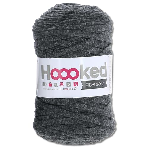 Frida's Wollhaus Hoooked 120 m Ribbon XL Uni 100% Recycling Riesen-Textilgarn Bänchengarn 32 Farben (RXL49 | Charcoal Antracite) von Frida's Wollhaus
