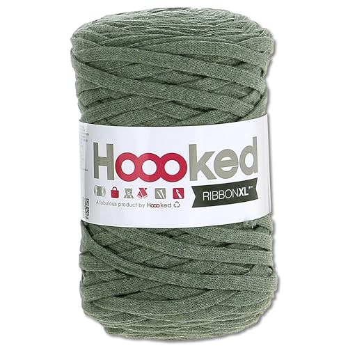 Frida's Wollhaus Hoooked 120 m Ribbon XL Uni 100% Recycling Riesen-Textilgarn Bänchengarn 32 Farben (RXLSP6 | Dried Herb) von Frida's Wollhaus