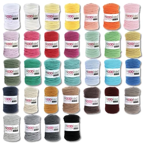Frida's Wollhaus Hoooked 120 m Ribbon XL Uni 100% Recycling Riesen-Textilgarn Bänchengarn 32 Farben (RXLSP9 | Emerald Splash) von Frida's Wollhaus