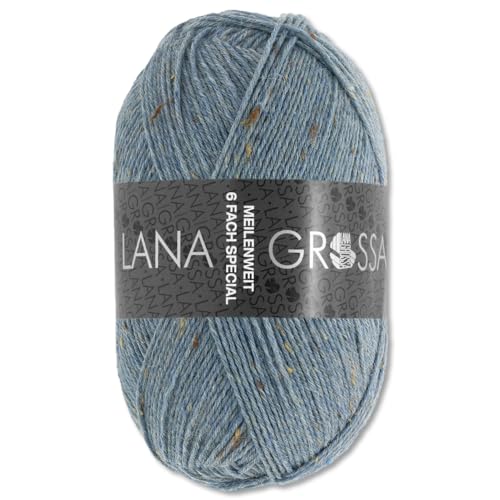 Frida's Wollhaus Lana Grossa 150 g Meilenweit 6-fach 150 Sockenwolle Stricken Garn 19 Farben (9227 | Jeansblau meliert) von Frida's Wollhaus