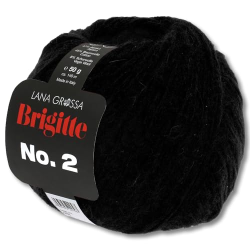Frida's Wollhaus Lana Grossa 50 g Brigitte No. 2 Netzgarn Wolle Garn Alpaka Baumwolle 46 Farben (36 | Schwarz) von Frida's Wollhaus