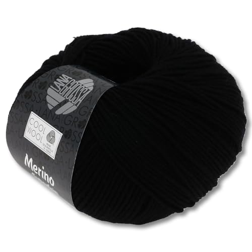 Frida's Wollhaus Lana Grossa 50 g Cool Wool Merinowolle Wolle Garn Häkeln Stricken 38 Farben (433 | Schwarz) von Frida's Wollhaus