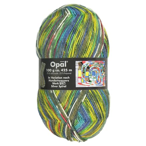 Frida's Wollhaus Opal 100 g Hundertwasser Sockenwolle 4-fach Strümpfe Socken Stricken 24 Farben (1433 | Silver Spiral) von Frida's Wollhaus