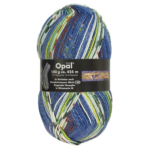 Frida's Wollhaus Opal 100 g Hundertwasser Sockenwolle 4-fach Strümpfe Socken Stricken 24 Farben (1437 | Singender Dampfer in Ultramarin III) von Frida's Wollhaus