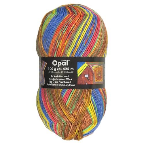 Frida's Wollhaus Opal 100 g Hundertwasser Sockenwolle 4-fach Strümpfe Socken Stricken 24 Farben (2100 | Die Nachbarn I Spiralsonne und Mondhaus) von Frida's Wollhaus