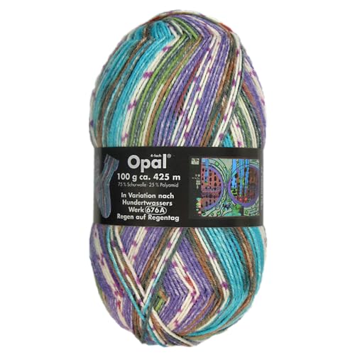 Frida's Wollhaus Opal 100 g Hundertwasser Sockenwolle 4-fach Strümpfe Socken Stricken 24 Farben (2106 | Regen auf Regentag) von Frida's Wollhaus