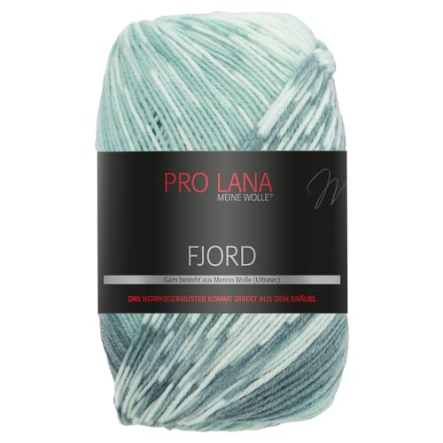 Frida's Wollhaus Pro Lana 100 g Fjord Norweger-Muster Farbverlaufswolle Stricken Garn 14 Farben (85 | Mint-petrol-weiß) von Frida's Wollhaus