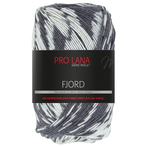 Frida's Wollhaus Pro Lana 100 g Fjord Norweger-Muster Farbverlaufswolle Stricken Garn 14 Farben (90 | Grau-anthrazit-weiß) von Frida's Wollhaus