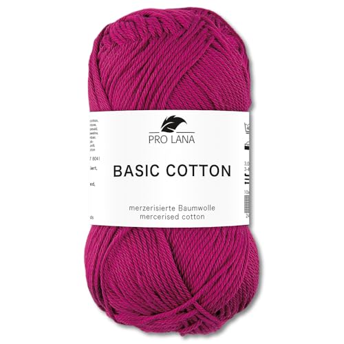 Frida's Wollhaus Pro Lana 50 g Basic Cotton Baumwolle Stricken Häkeln Wolle Basic-Garn 64 Farben (46 | Brombeere) von Frida's Wollhaus