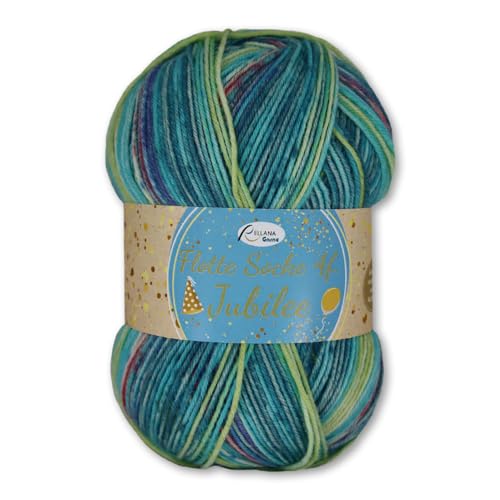 Frida's Wollhaus Rellana 100 g Flotte Socke 4 f. Jubilee Schurwolle superwash OEKO-Tex 6 Farben (1764 | türkis-gelb-rot-flieder) von Frida's Wollhaus