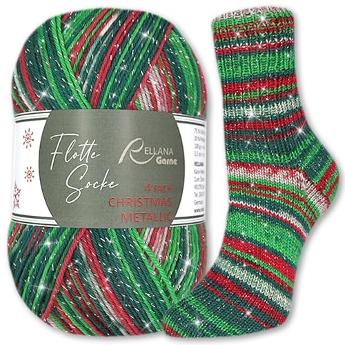 Frida's Wollhaus Rellana 100 g Flotte Socke Christmas Edition Metallic 2025 4-fädig Sockenwolle Glitzer Stricken Garn Wolle Frida's Wollhaus Rellana 100 g Flotte Socke Christmas Edition Metallic 2025 4-fädig Sockenwolle Glitzer Stricken Garn Wolle von Frida's Wollhaus