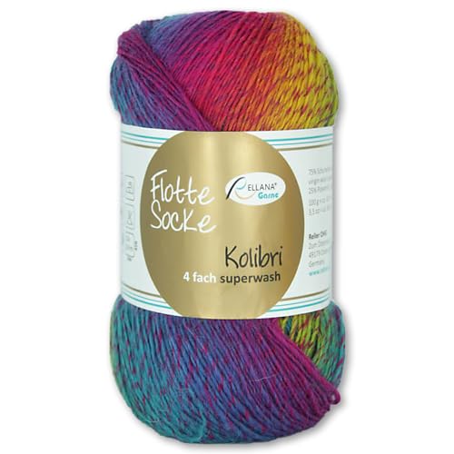 Frida's Wollhaus Rellana 100 g Flotte Socke Kolibri 4-fädig Sockenwolle 14 Farben (6204 | regenbogen) von Frida's Wollhaus
