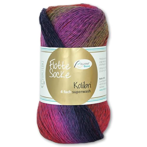 Frida's Wollhaus Rellana 100 g Flotte Socke Kolibri 4-fädig Sockenwolle 14 Farben (6213 | lila | orange | blau) von Frida's Wollhaus