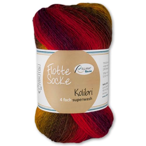 Frida's Wollhaus Rellana 100 g Flotte Socke Kolibri 4-fädig Sockenwolle 14 Farben (6216 | braun | cognac | rot) von Frida's Wollhaus