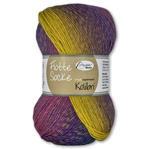 Frida's Wollhaus Rellana 100 g Flotte Socke Kolibri 4-fädig Sockenwolle 14 Farben (6218 | gelb | pink | türkis | lila) von Frida's Wollhaus