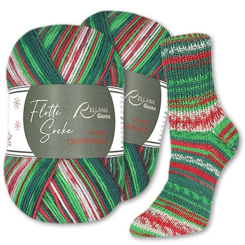 Frida's Wollhaus Rellana 2 x 100 g Flotte Socke Christmas Edition 2025 4-fädig Sockenwolle Stricken Garn Wolle von Frida's Wollhaus