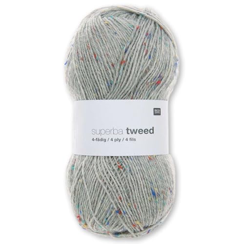 Frida's Wollhaus Rico Design 100 g superba tweed 4-fädig Sockengarn Wolle Garn Stricken Häkeln 8 Farben (007 | Hellgrau) von Frida's Wollhaus