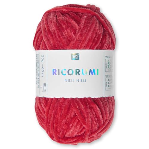 Frida's Wollhaus Rico Design 25 g Ricogurumi Nilli Nilli Chenillegarn Wolle Amigurumi weich samtig Stricken Häkeln 30 Farben (009 | Rot) von Frida's Wollhaus