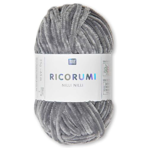Frida's Wollhaus Rico Design 25 g Ricogurumi Nilli Nilli Chenillegarn Wolle Amigurumi weich samtig Stricken Häkeln 30 Farben (026 | Grau) von Frida's Wollhaus