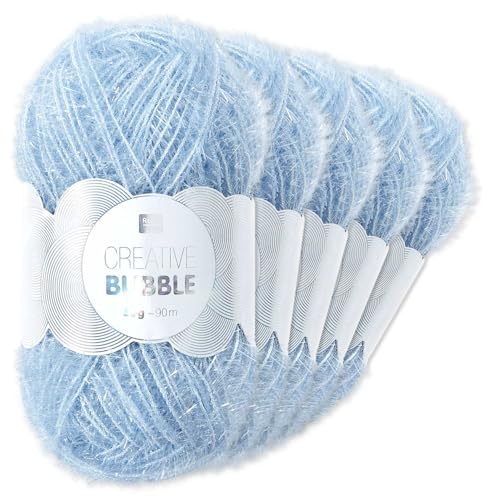 Frida's Wollhaus Rico Design 5 x 50 g Creative Bubble Schwammgarn Wolle Stricken Häkeln 57 Farben (050 | Taubenblau) von Frida's Wollhaus