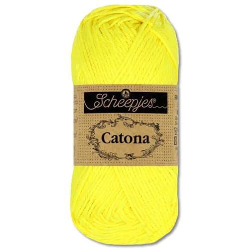 Frida's Wollhaus Scheepjes 10 g Catona 100% Baumwolle Stricken Häkeln Amigurumi Wolle 113 Farben (601 | Neon Yellow) von Frida's Wollhaus