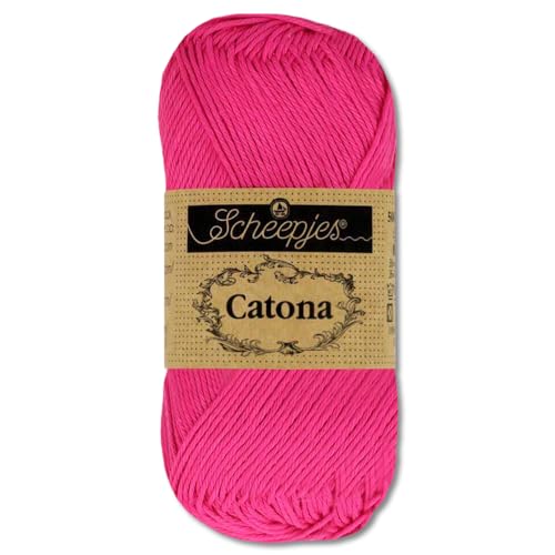 Frida's Wollhaus Scheepjes 50 g Catona 100% Baumwolle Stricken Häkeln Amigurumi Wolle 113 Farben (604 | Neon Pink) von Frida's Wollhaus