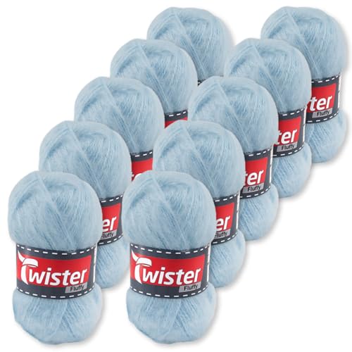 Frida's Wollhaus Twister 10 x 50 g Fluffy Stricken Häkeln Wolle Handarbeit Basicgarn 16 Farben (51 | Hellblau) von Frida's Wollhaus