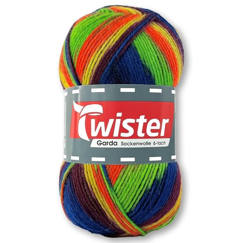 Frida's Wollhaus Twister 150 g Garda 6-fach Sockenwolle Stricken Häkeln Schurwolle Garn 20 Farben (157 | Ringel Clown) von Frida's Wollhaus