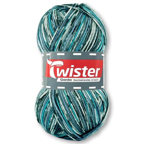 Frida's Wollhaus Twister 150 g Garda 6-fach Sockenwolle Stricken Häkeln Schurwolle Garn 14 Farben (3882 | Island Color) von Frida's Wollhaus